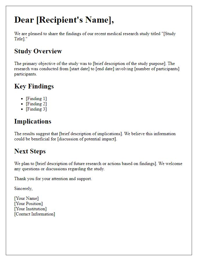 Letter template of information about medical research study findings