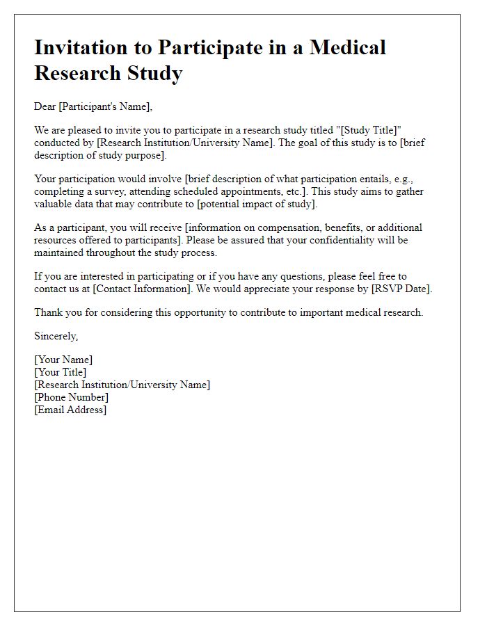 Letter template of invitation for medical research study participation