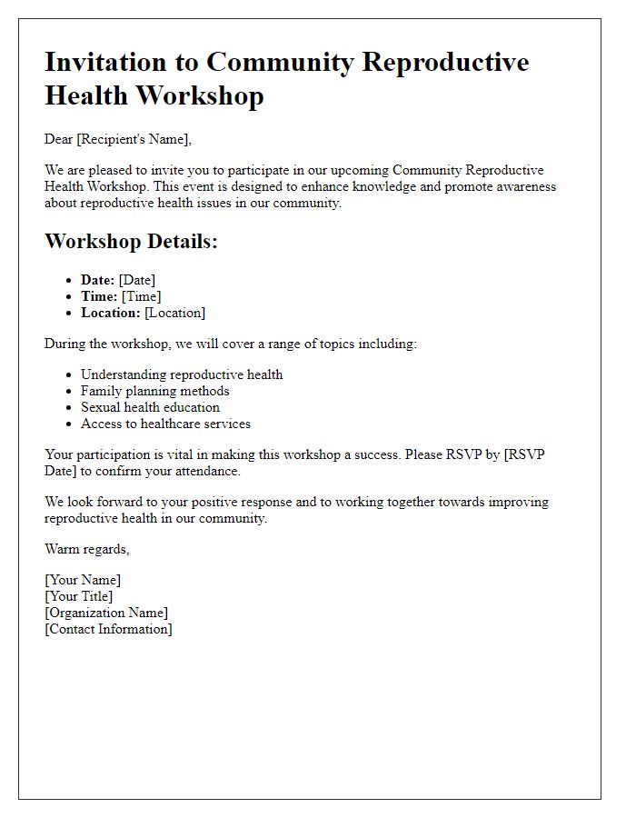 Letter template of community reproductive health workshop