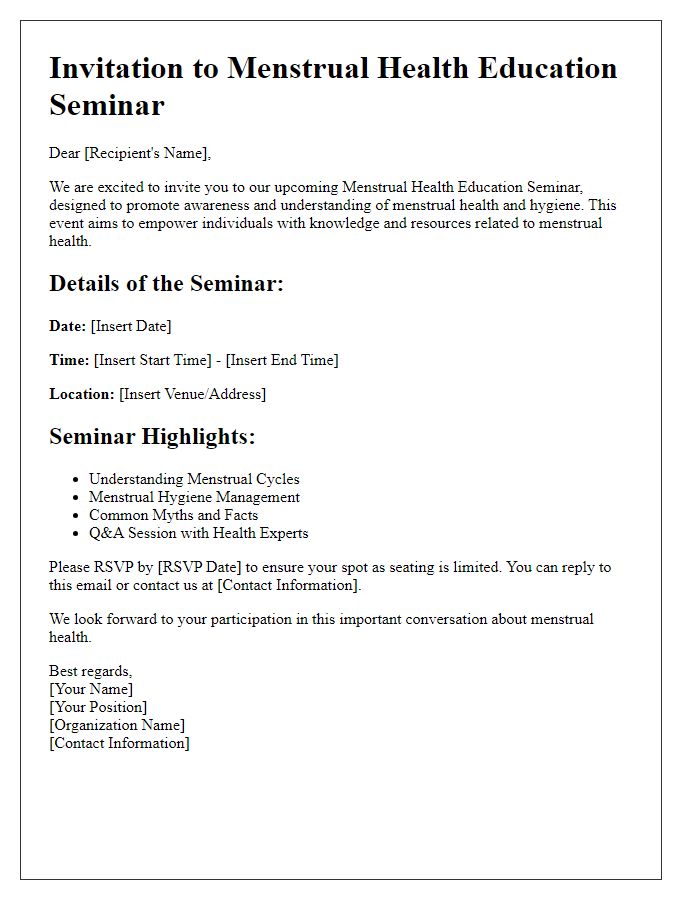 Letter template of menstrual health education seminar