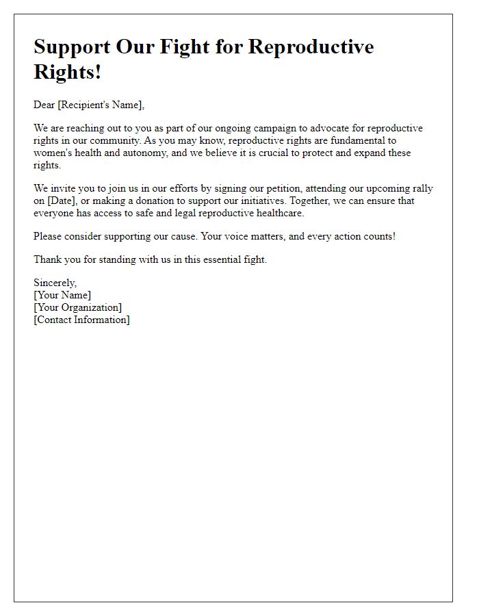 Letter template of reproductive rights advocacy campaign