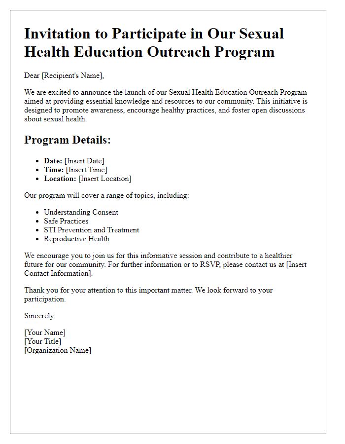 Letter template of sexual health education outreach program