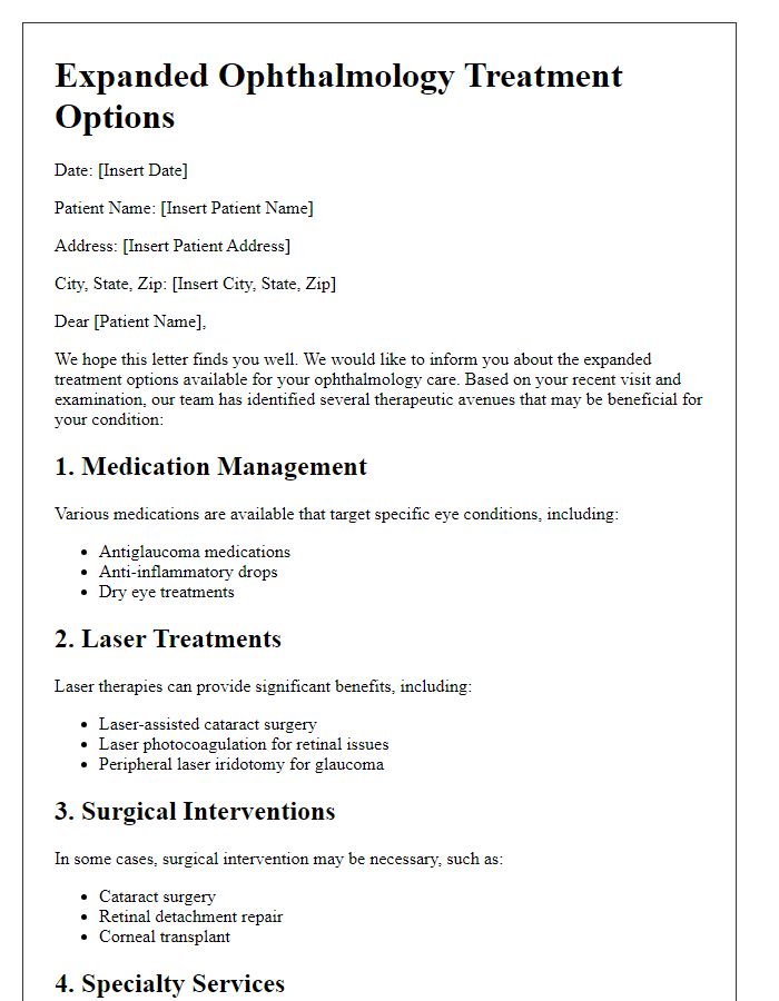 Letter template of expanded ophthalmology treatment options