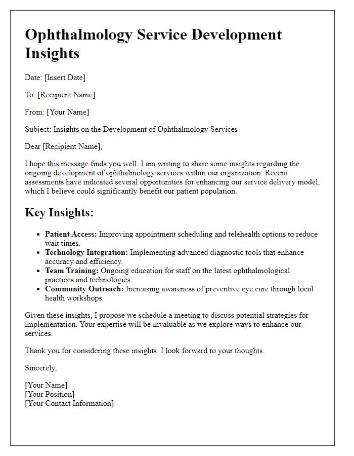 Letter template of ophthalmology service development insights