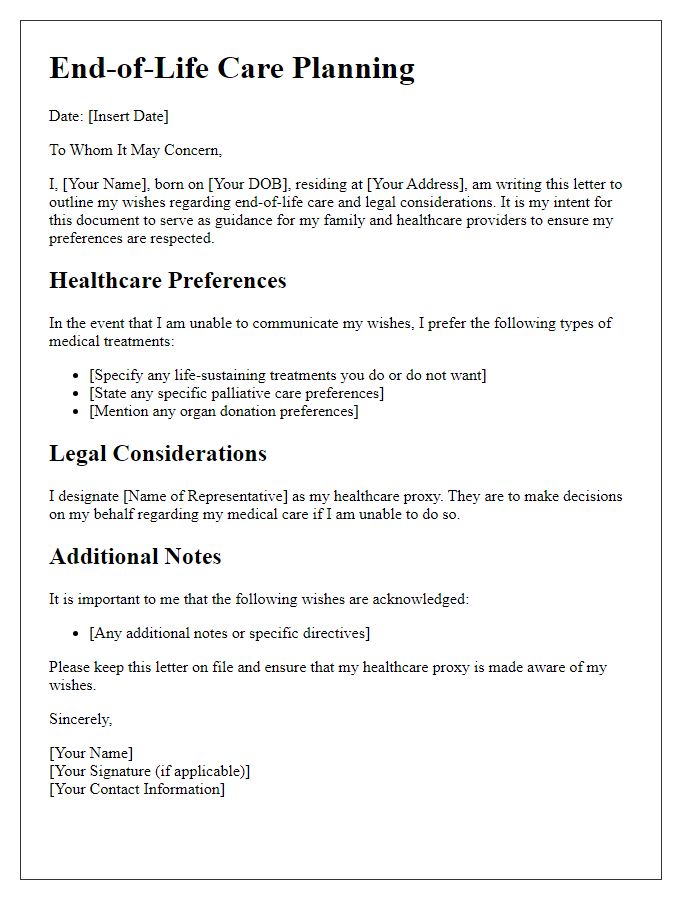 Letter template of end-of-life care planning for legal considerations