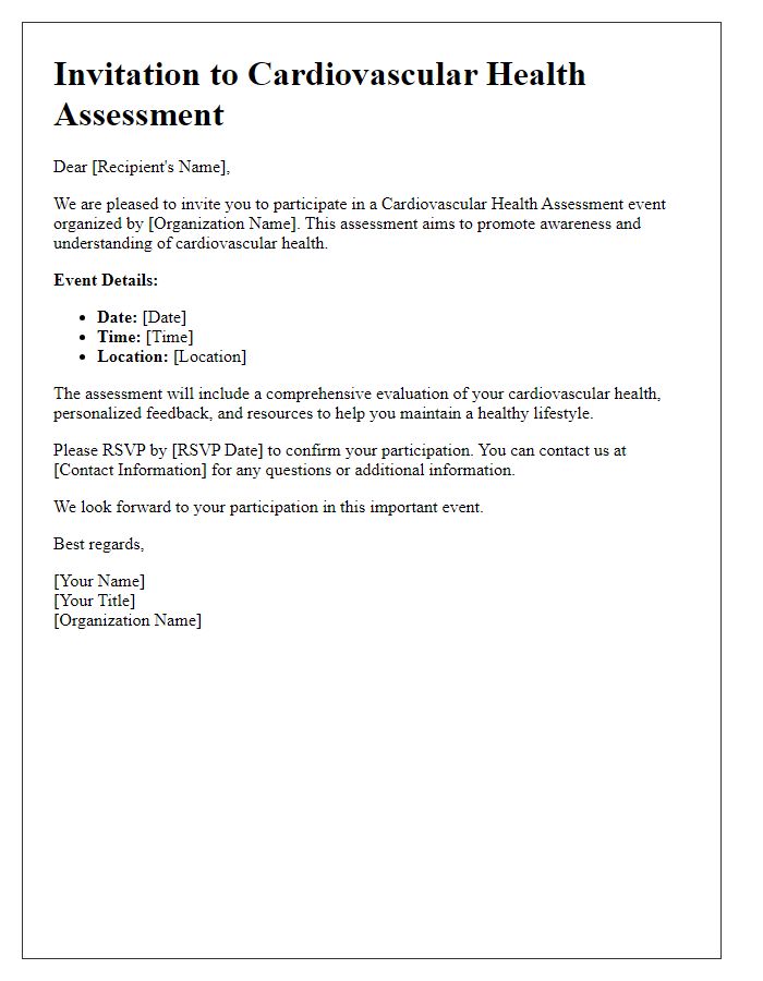 Letter template of cardiovascular health assessment invitation