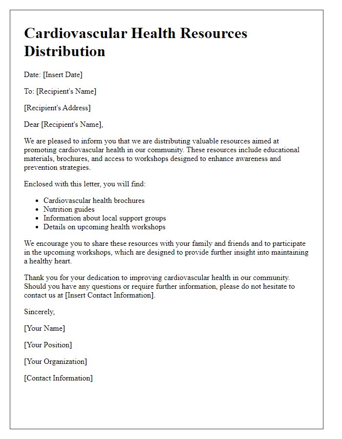 Letter template of cardiovascular health resources distribution