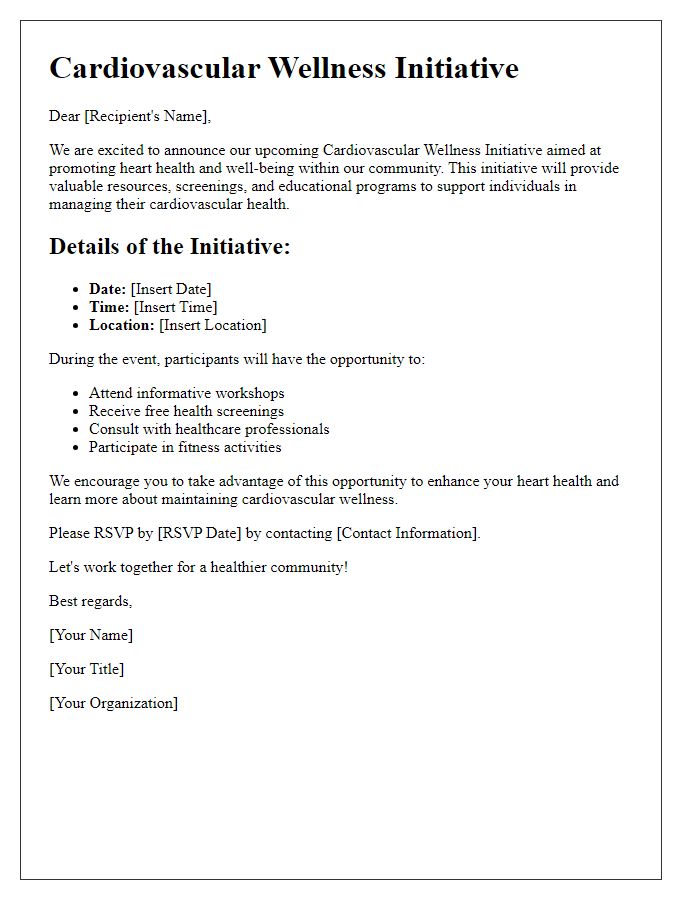 Letter template of cardiovascular wellness initiative notice