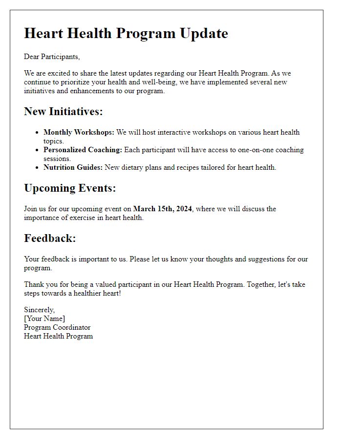 Letter template of heart health program update