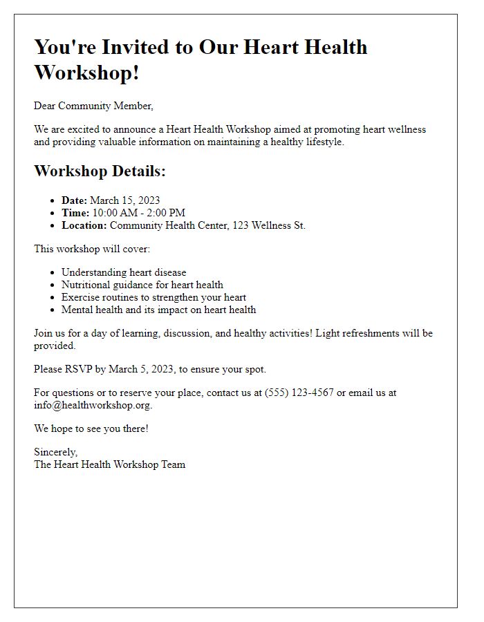 Letter template of heart health workshop announcement