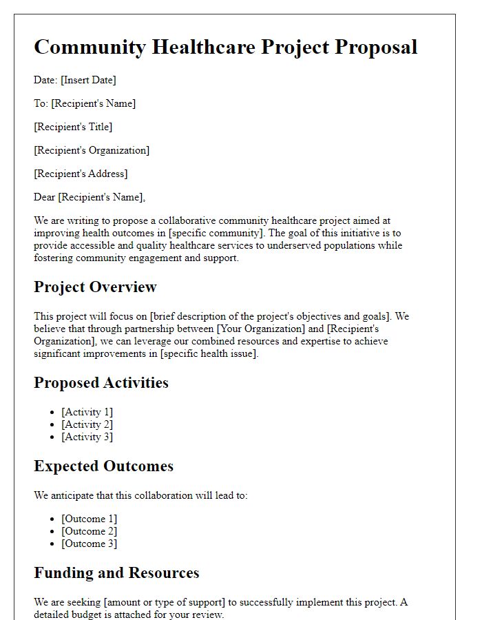 Letter template of collaborative community healthcare project proposal