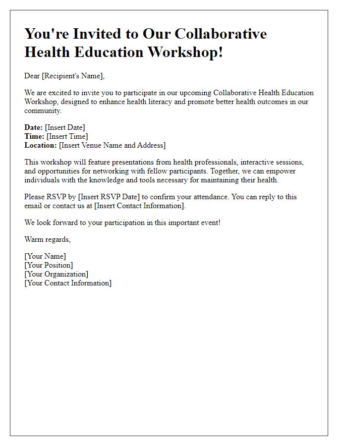 Letter template of collaborative health education workshop invitation