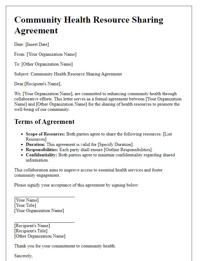 Letter template of community health resource sharing agreement