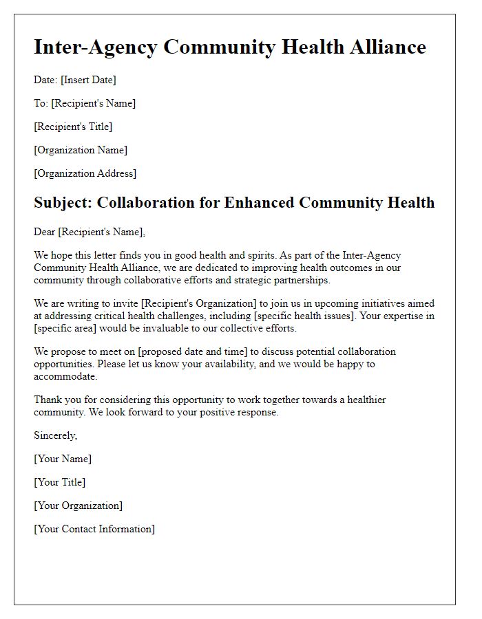 Letter template of inter-agency community health alliance