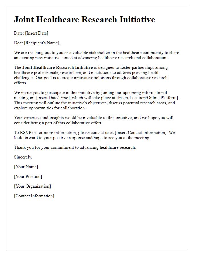 Letter template of joint healthcare research initiative outreach