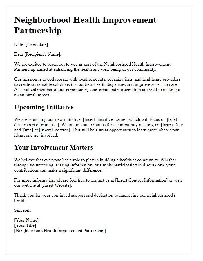 Letter template of neighborhood health improvement partnership