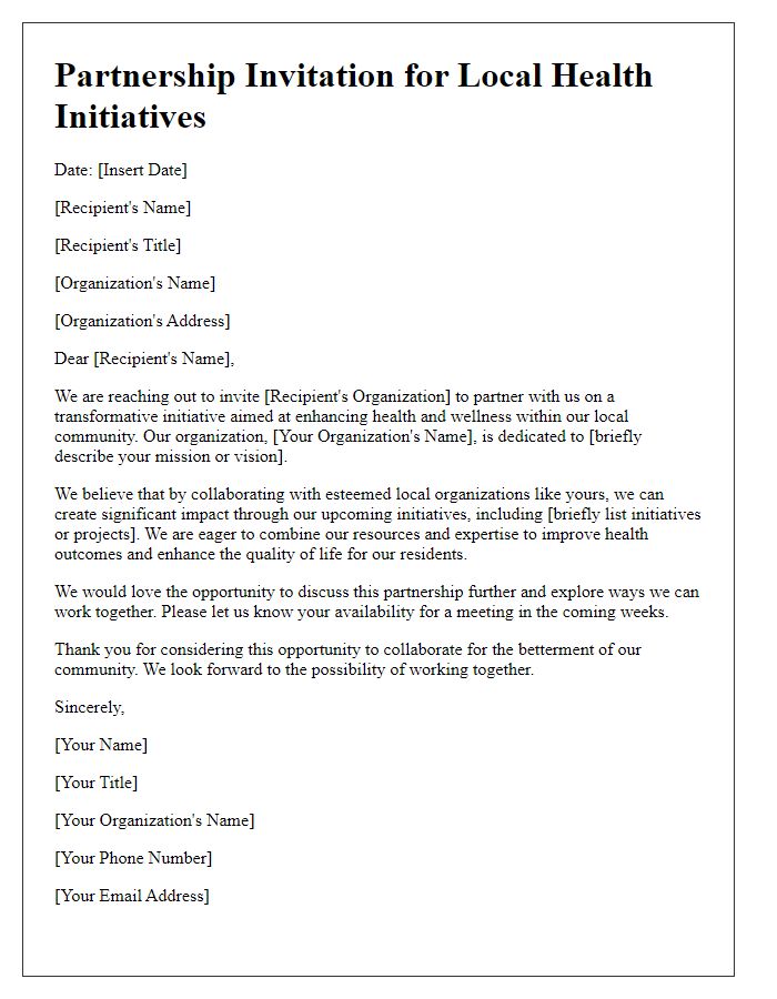 Letter template of partnership invitation for local health initiatives