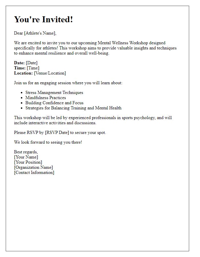 Letter template of invitation to mental wellness workshop for athletes