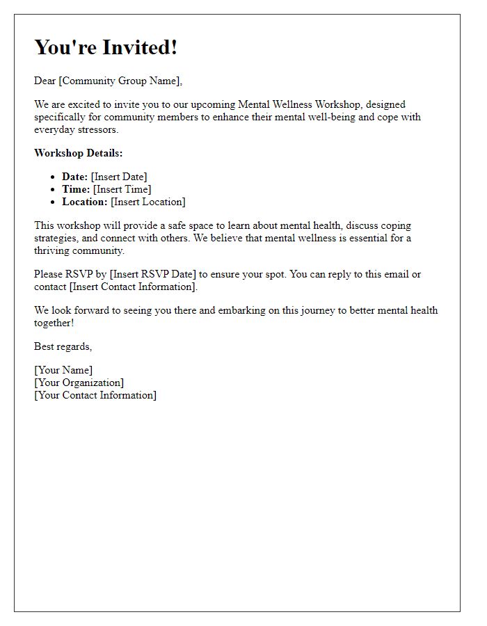 Letter template of invitation to mental wellness workshop for community groups