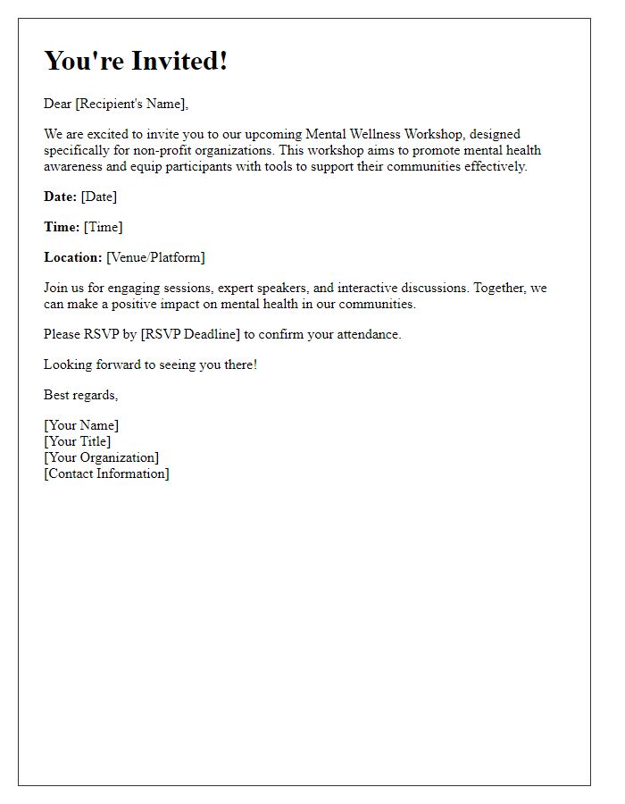 Letter template of invitation to mental wellness workshop for non-profit organizations