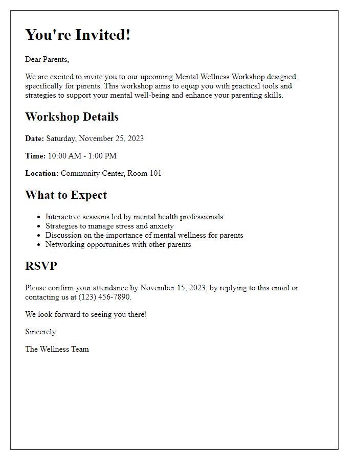 Letter template of invitation to mental wellness workshop for parents