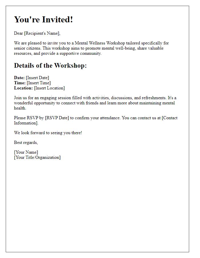 Letter template of invitation to mental wellness workshop for senior citizens