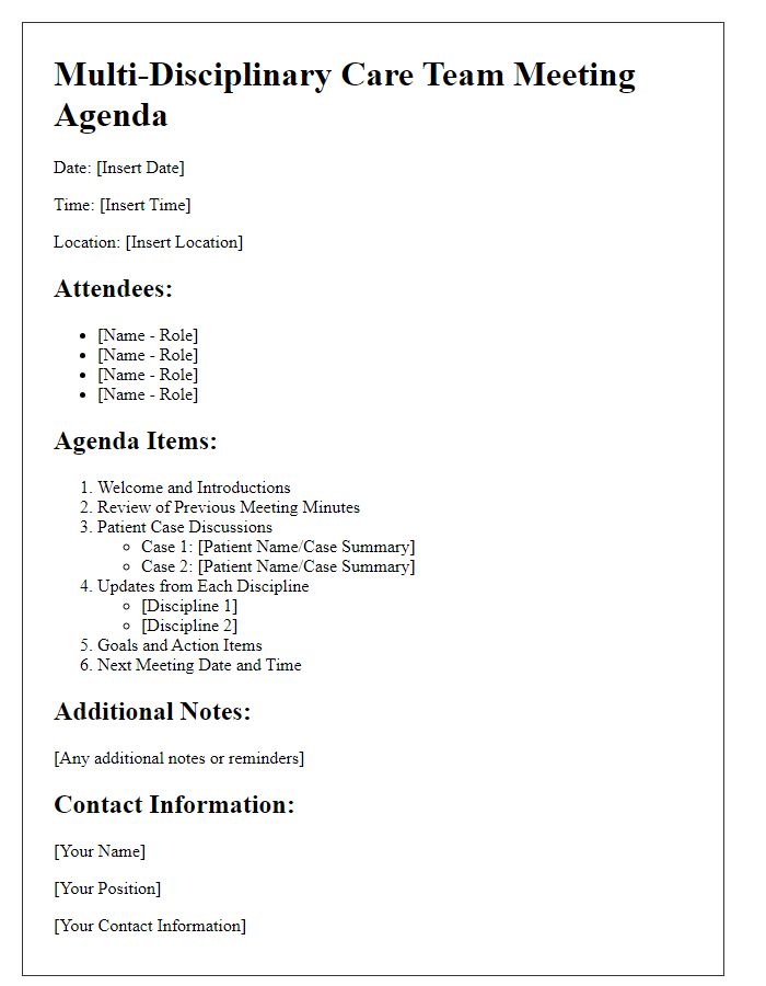 Letter template of agenda for multi-disciplinary care team discussions