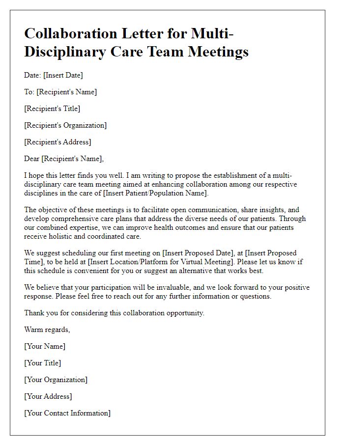 Letter template of collaboration for multi-disciplinary care team meetings