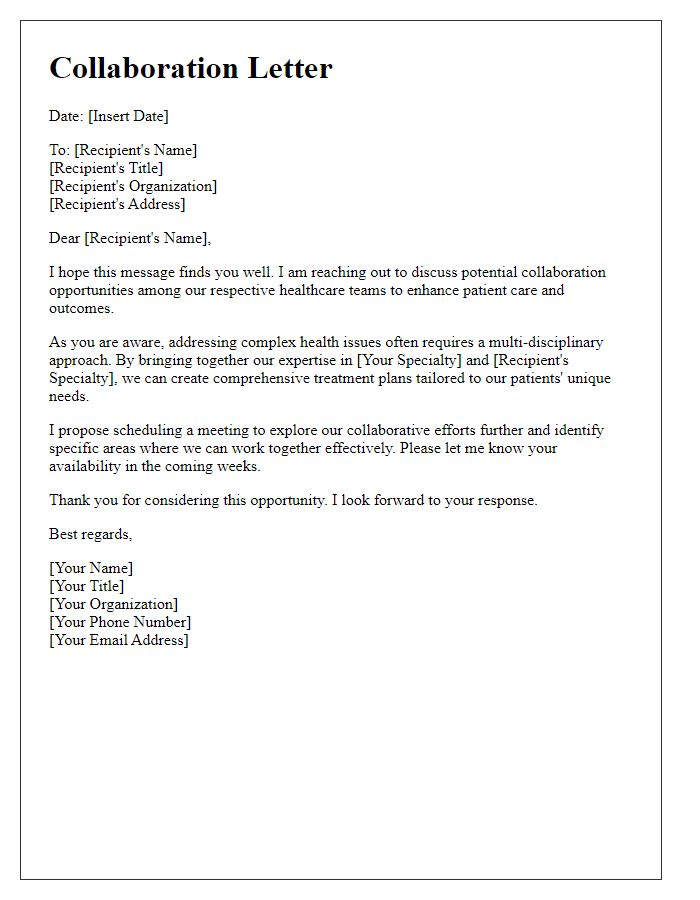 Letter template of communication for multi-disciplinary healthcare collaboration