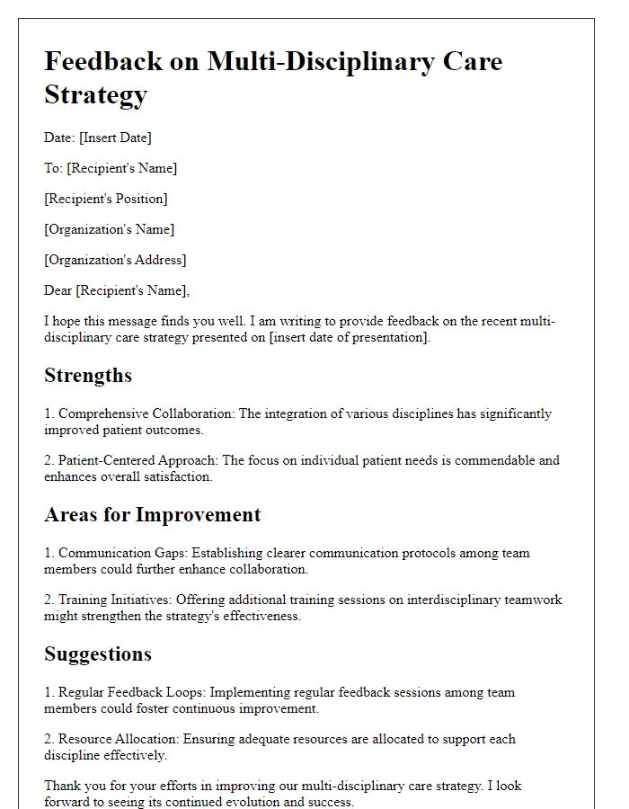 Letter template of feedback for multi-disciplinary care strategy