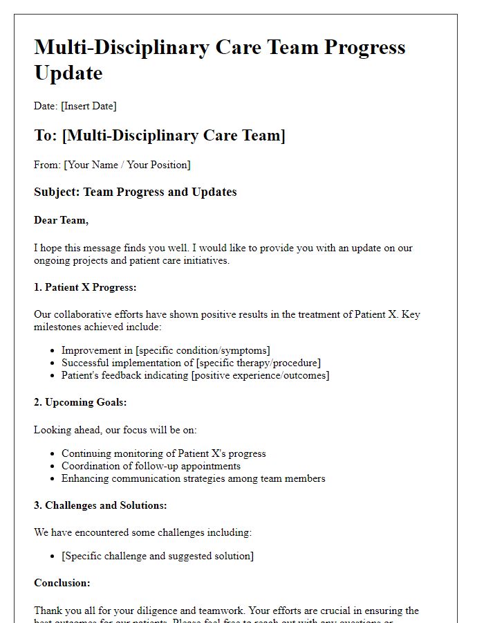 Letter template of updates for multi-disciplinary care team progress