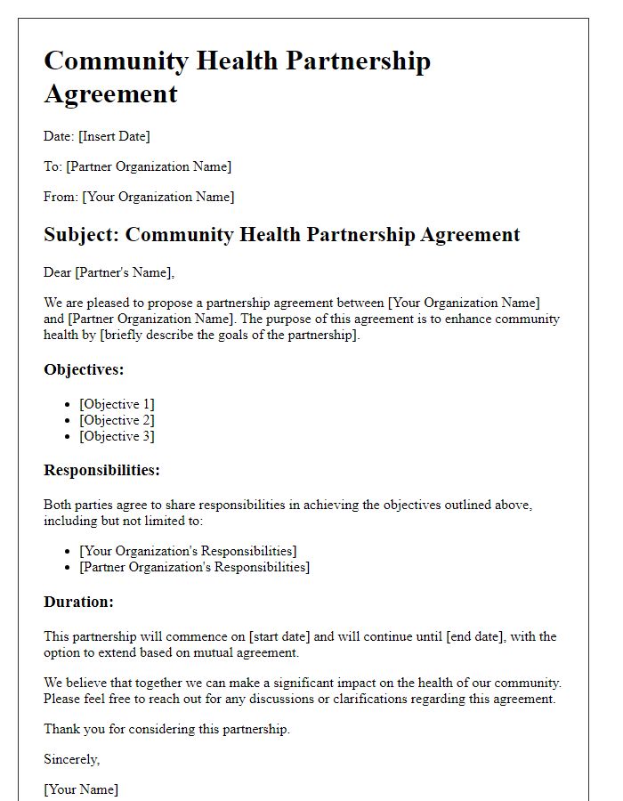 Letter template of community health partnership agreement