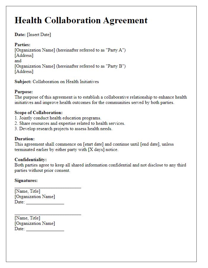 Letter template of health collaboration agreement