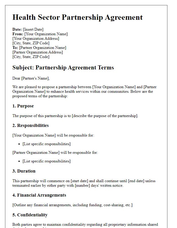 Letter template of health sector partnership terms