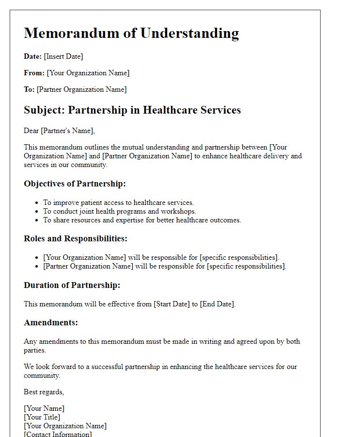 Letter template of healthcare partnership memorandum