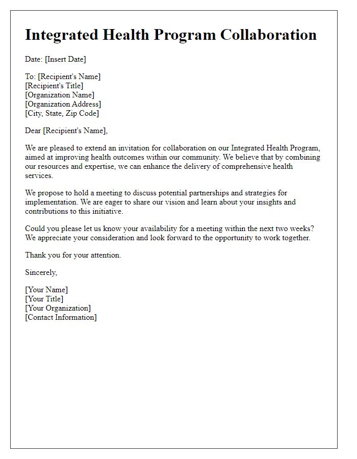 Letter template of integrated health program collaboration