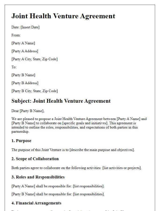 Letter template of joint health venture agreement