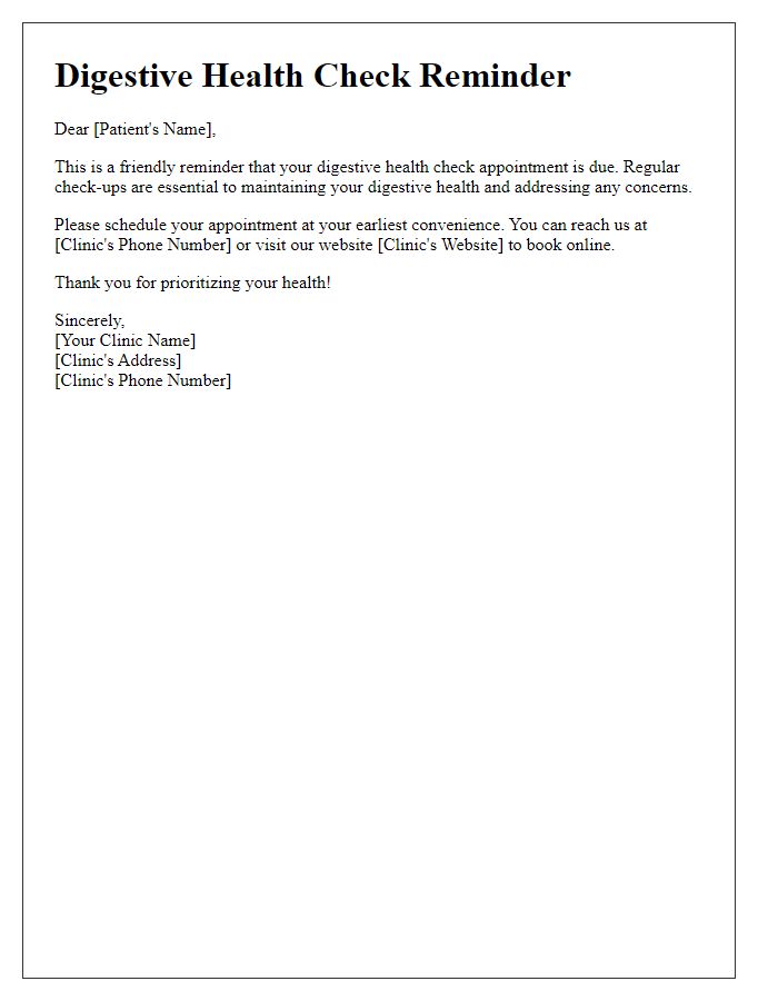 Letter template of digestive health check reminder