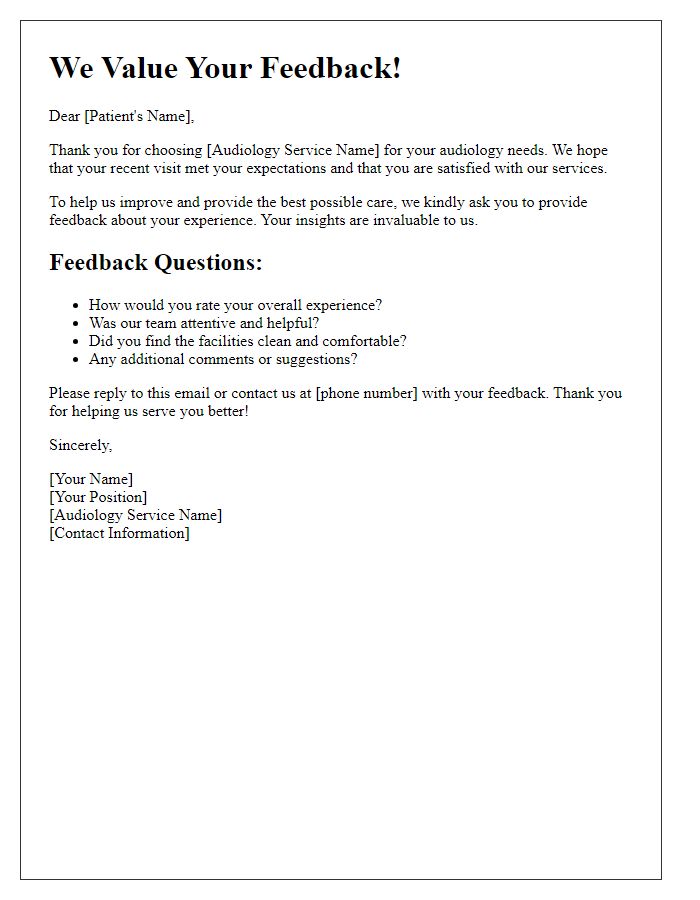 Letter template of audiology service feedback request