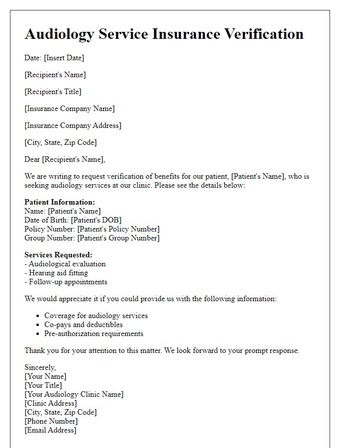 Letter template of audiology service insurance verification