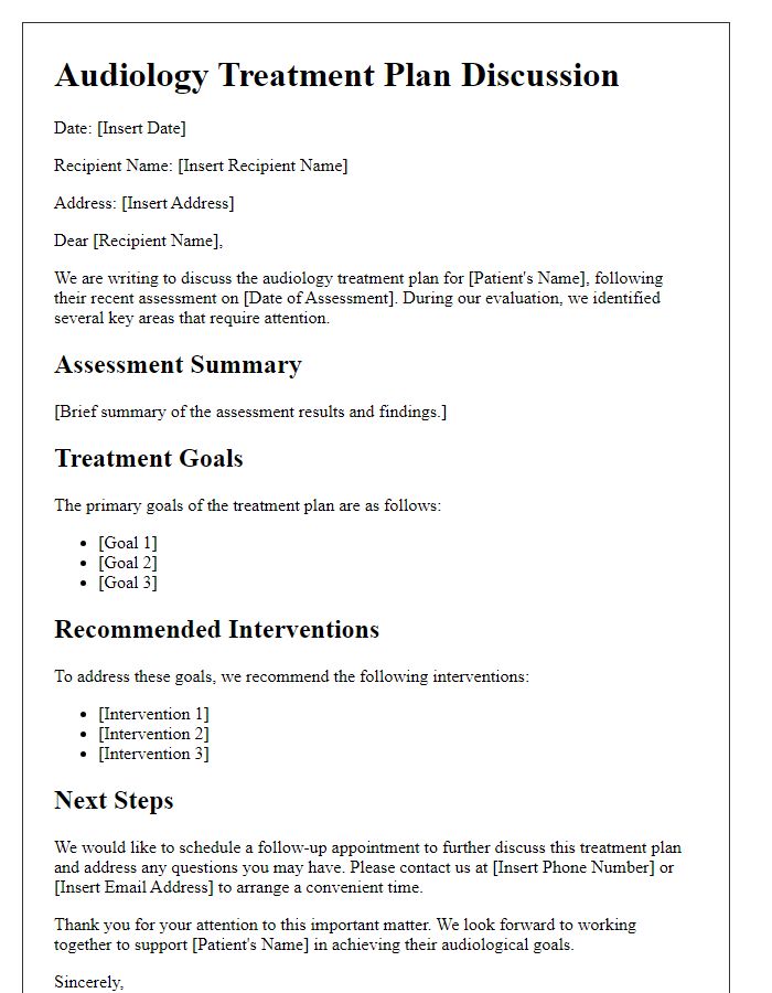 Letter template of audiology service treatment plan discussion