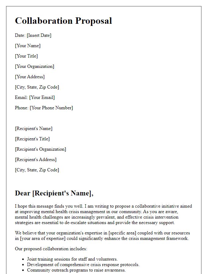 Letter template of collaboration proposal for mental health crisis management.