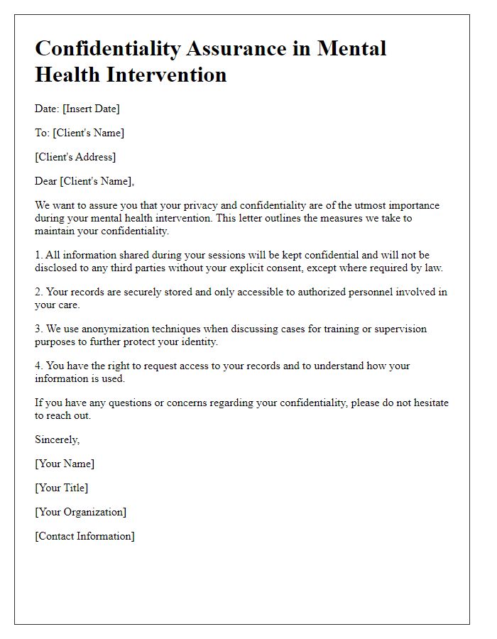 Letter template of confidentiality assurance in mental health intervention.