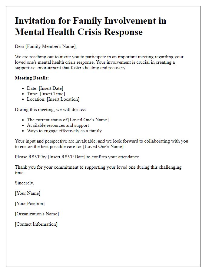 Letter template of family involvement invitation in mental health crisis response.