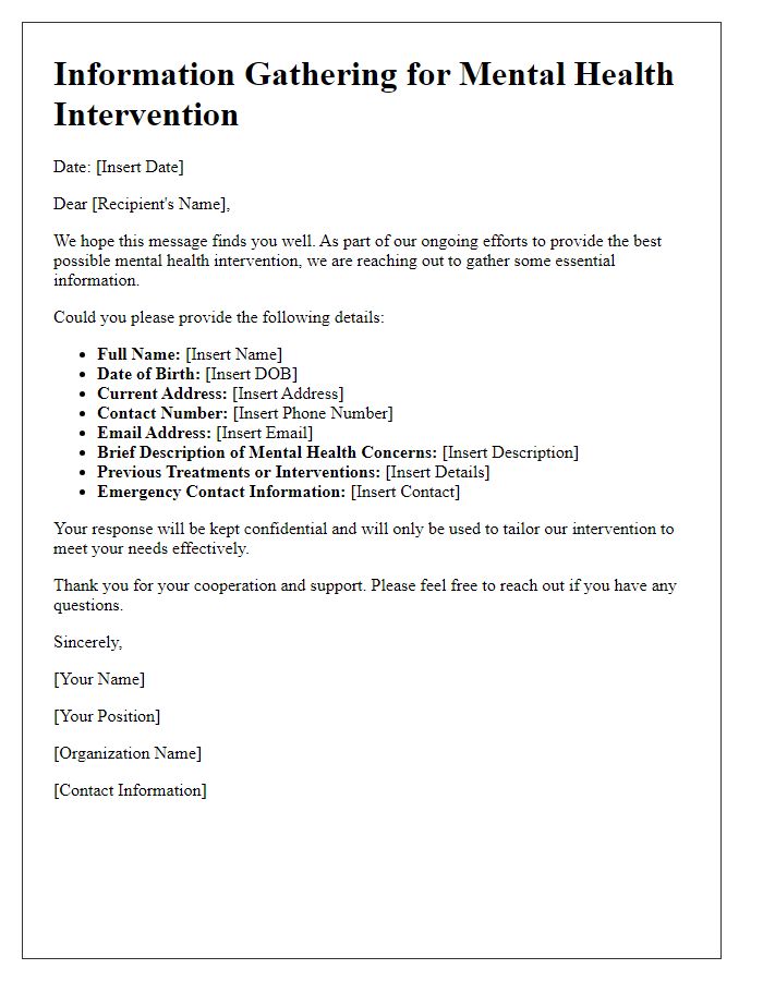Letter template of information gathering for mental health intervention.