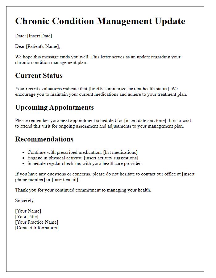 Letter template of chronic condition management update for patient.