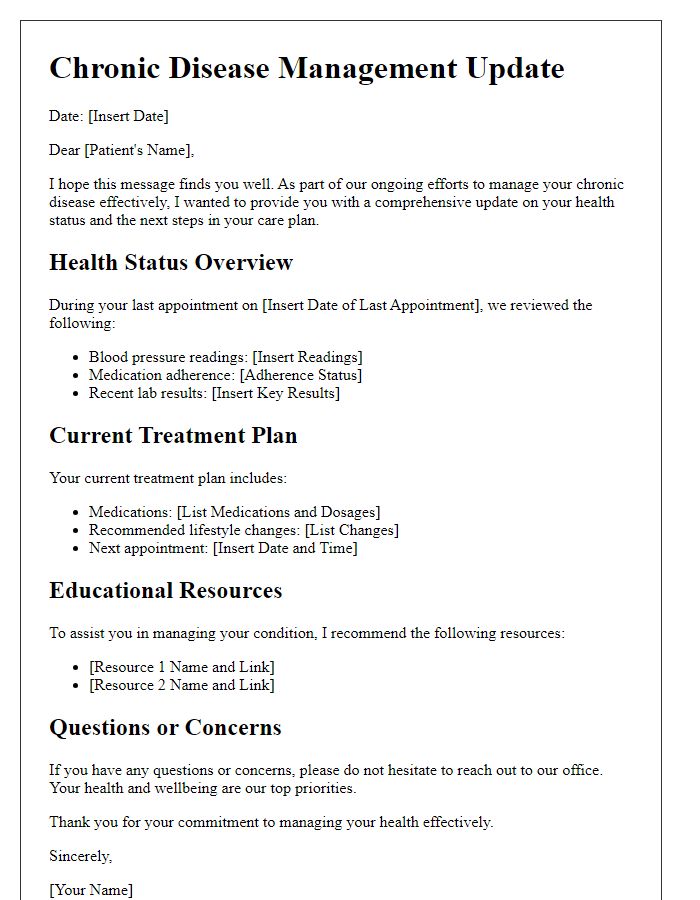 Letter template of comprehensive update for chronic disease management.