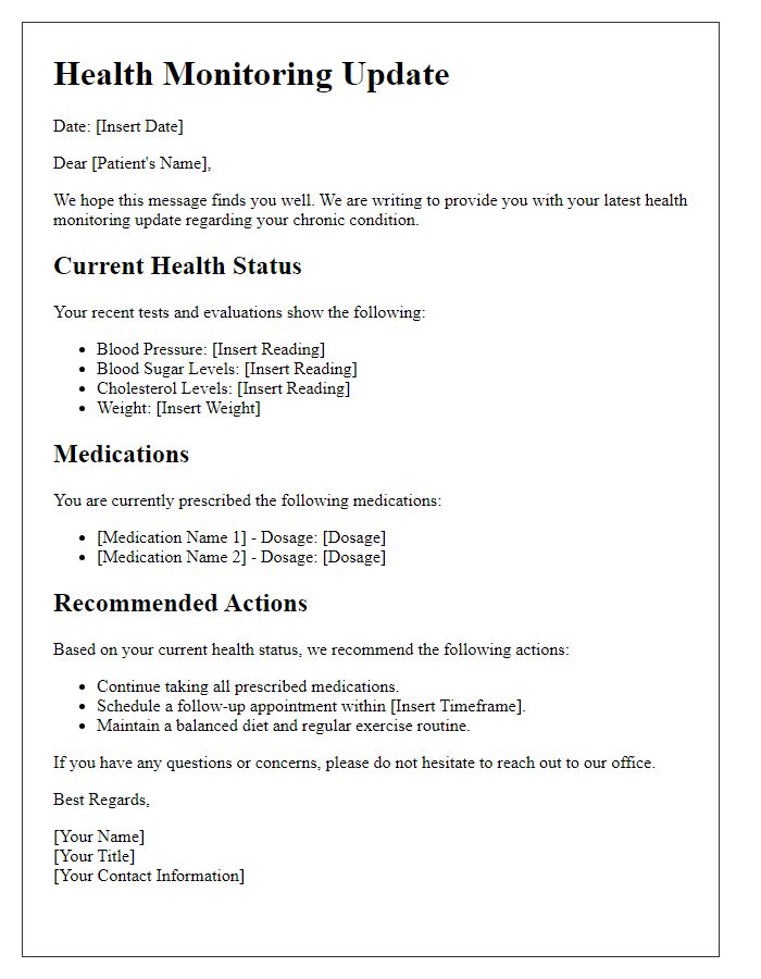 Letter template of health monitoring updates for chronic conditions.