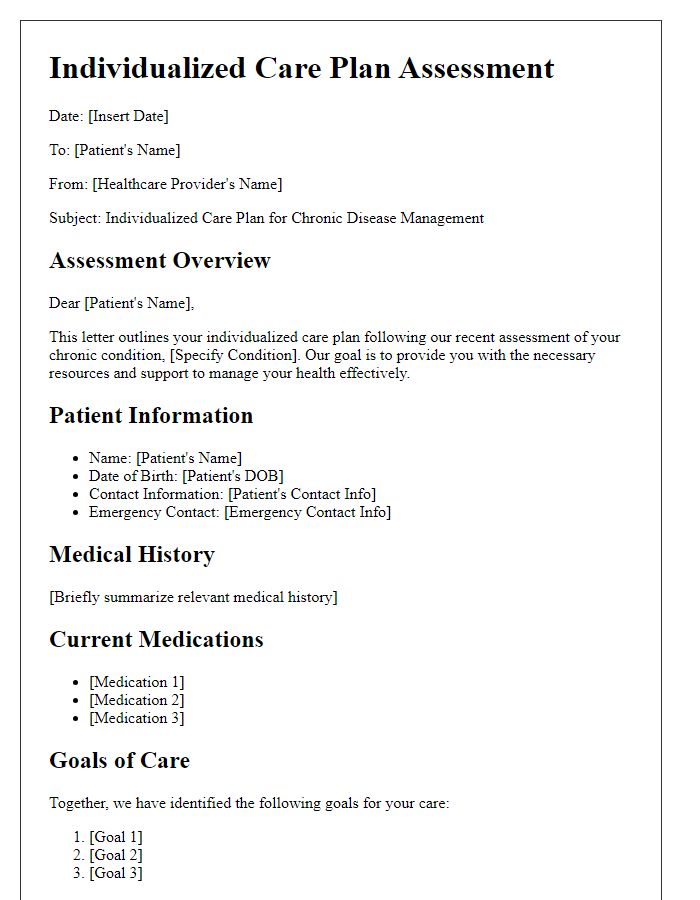 Letter template of individualized care plan assessment for chronic disease.