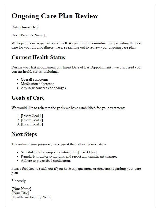 Letter template of ongoing care plan review for chronic illness.